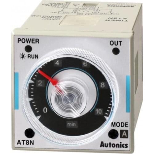 AT8PMN Timer, Analog, True Power Off-Delay, Multi-Range-Minutes, DPDT, 200-240VAC, 8-Pin (socket reqd)