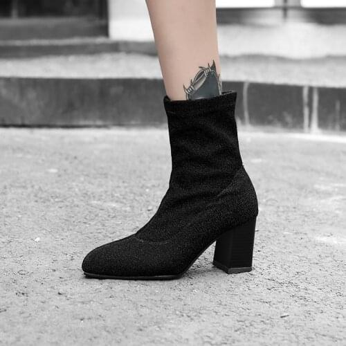 Womens pointy, thick heels and all-around British style boots new ankle boots spring Martin boots