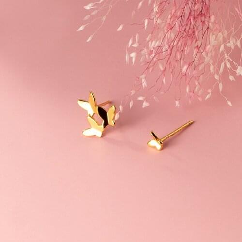 MloveAcc 925 Sterling Silver Cute Asymmetry Butterfly Stud Earrings for Girls Women Summer Collection Jewelry