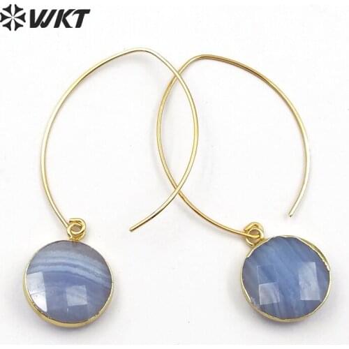 WT-E458 Wholesale Special Fashion Beautiful Natural Blue Stone earrings with gold Electroplated stone earrings for women gift