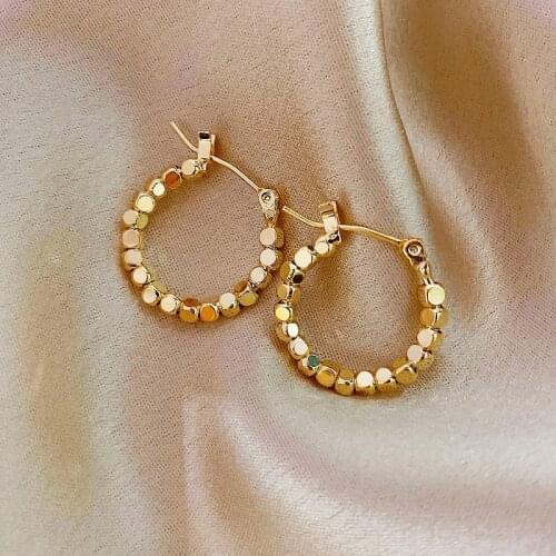 2021 Vintage Gold Color Activity Metal Ball Hoop Earrings Korean Style Statement Earrings for Women Fashion Party Jewelry