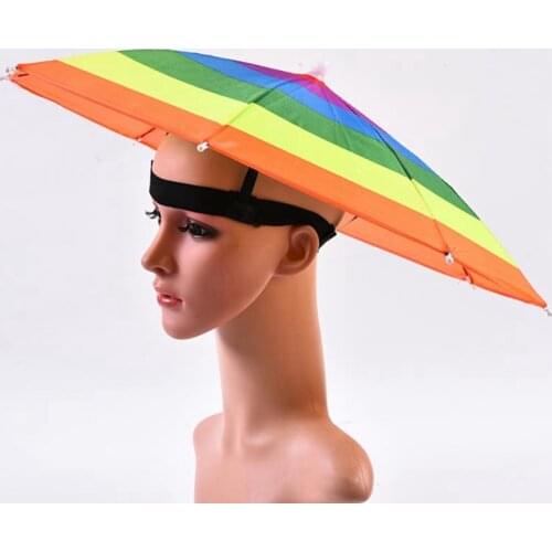 Umbrella Hat with Elastic Band, Rainbow Waterproof Fishing Umbrella Hat for Adults Kids Women Men