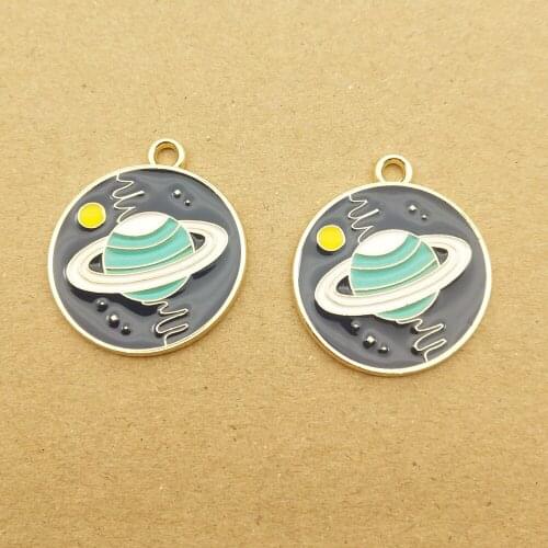 10pcs 23x26mm enamel saturn charm for jewelry making and crafting fashion earring pendant bracelet necklace charm