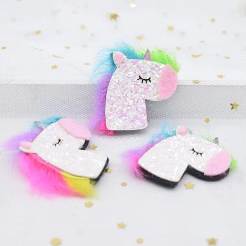 10Pcs/lot 45mm Padded Glitter Fabric Colorful Mane Unicorn Applique for DIY Hat Headwear Decor Hair Clips Accessory Patches C20