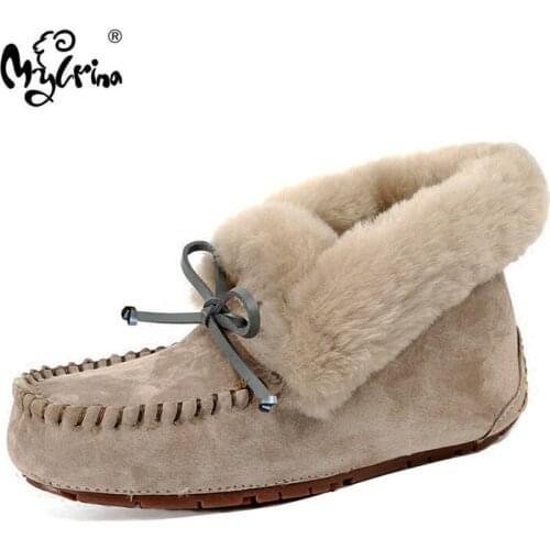 100% Genuine Leather waterproof women flat shoes comfortable winter warm natural fur snow shoes fashion non-slip women shoes