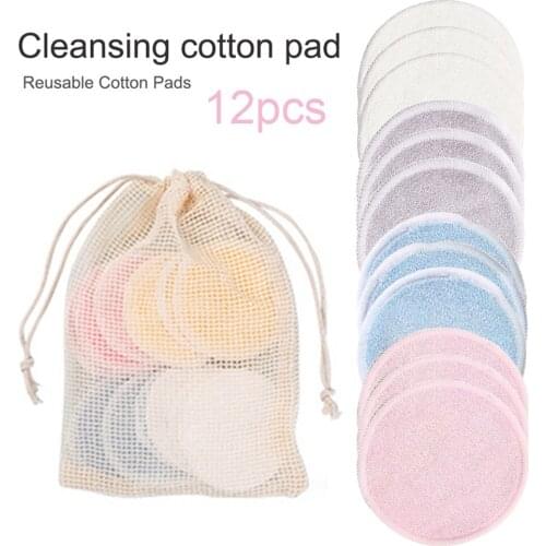 12pcs Makeup Remover Pads Reusable Cotton Pads Make up Facial Remover Triple Wipe Pads Nail Art Cleaning Pads Washable Drop Ship
