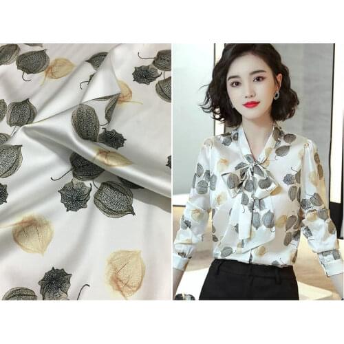 19mm silk stretch satin fabric temperament lantern grass print summer silkworm silk shirt dress material wholesale discount