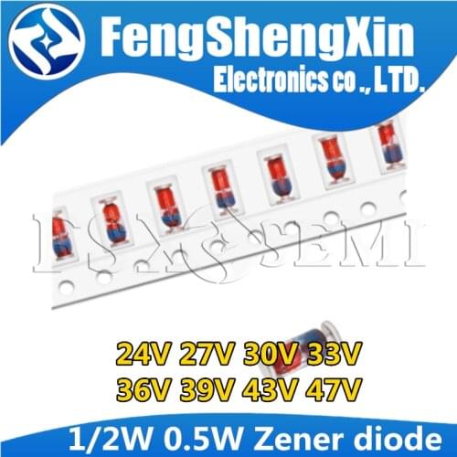 200pcs 0.5W 1/2W Zener diode LL34 1206 24V 27V 30V 33V 36V 39V 43V 47V ZMM24V ZMM27V ZMM30V ZMM33V ZMM36V ZMM39V ZMM43V ZMM47V