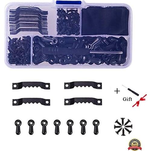 25pcs Sawtooth Picture Frame Hanging 1.5inch Hangers Double Hole with 100pcs 0.8inch Photo Frame Turn Button with Screws Black
