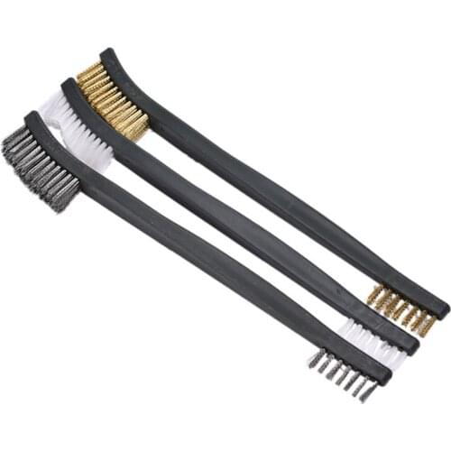 BestP 3 pcs Mini Wire Brush Set Steel Brass Nylon Cleaning Polishing Detail Metal Rust Brush