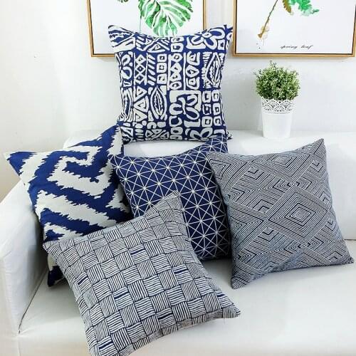 45X45cm/60X60/70x70CM geometric cushion cover dark blue linen pillow cover throw pillowcase sofa large pillow covers