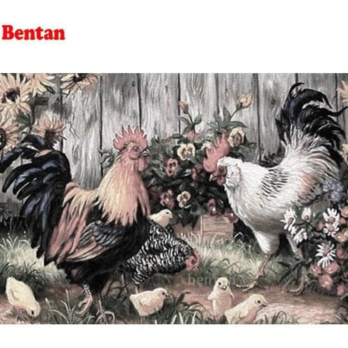 5D Diamond Painting by Numbers Garden rooster hen Diamond Embroidery Cross Switch Kit Pictures of Rhinestones diamond mosaic art