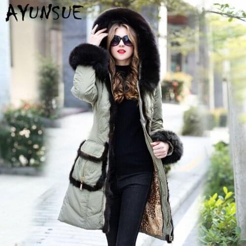 AYUNSUE Luxury Natural Mink Fox Fur Hooded Womens Winter Down Jacket Female Duck Down Coat Thick Warm Parkas Woman Abrigos 3118