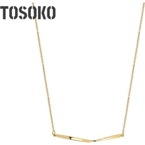 TOSOKO Stainless Steel Jewelry Exaggerated Twist Arc Smile Necklace Women Fashion Clavicle Chain BSP798