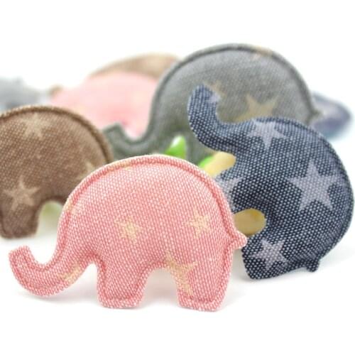 40Pcs 3*5cm Denim fabric Elephant Padded Appliques For Baby headwear Hairpin Accessories animal clothes Sewing patches wholesale