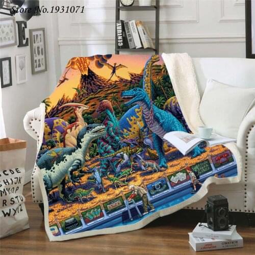 Dinosaur Jurassic 3D Printed Fleece Blanket for Beds Thick Quilt Fashion Bedspread Sherpa Throw Blanket Adults Kids 03