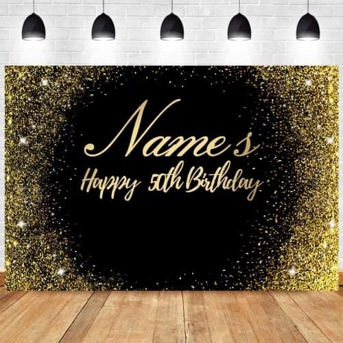 Customized Black Gold Happy Birthday Photo Backdrop Party Lady Glliter Audlt Photography Background Banner Prop Decoration