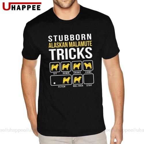 Black Alaskan Malamute Stubborn Tricks T Shirt Mens Custom Print Short Sleeved Soft Cotton O Neck Tee
