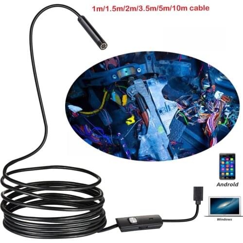 5.5mm/7mm Lens Android Endoscope Camera 1M 2M 5M Semi Rigid Hard Cable Led Light Borescope Inspect Camera For PC Android Phone