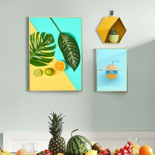 Nordic Green Plant Leaf Canvas Painting Wall Art Poster and Print Lemon Fruit Pictures for Living Room Bedroom Decoration Home