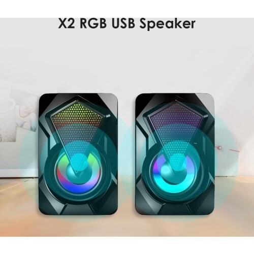 X2 Computer Speakers USB Powered 3Wx2 Bass Speakers with RGB Light for PC Wired Stereo Sound Surround Loudspeaker For Laptop
