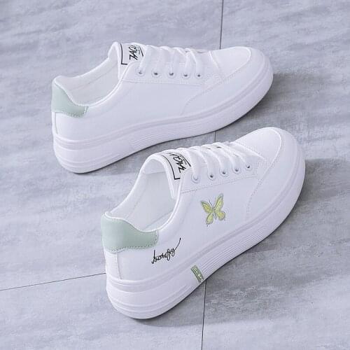 Women Casual Shoes New Spring PU Women Shoes Fashion Embroidered White Summer Breathable Mesh Flower Lace-Up Women Sneakers