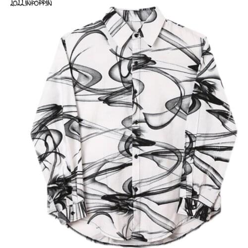 Washing Painting Tie Dye Men Long Sleeve Shirt Turn Down Collar 2021 Spring Summer Designer Casual Shirts Loose Fit