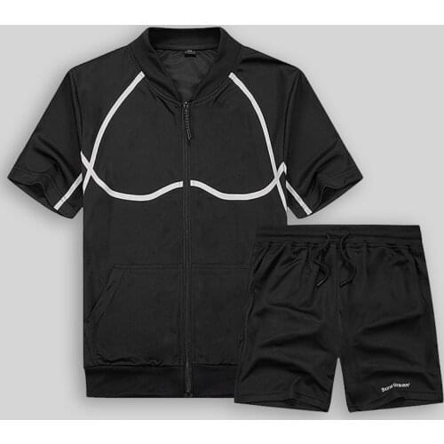 New Summer Mens Sets Casual Tracksuit Man 2 Piece Simple Short Sleeve Sportswear+shorts Zipper Hip Pop Streetwear Male ERU Size