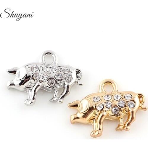 Newest 20Pcs/lot Alloy Metal Crystal Pig Charm Pendant Fit DIY Bracelet Crafts Jewelry Making