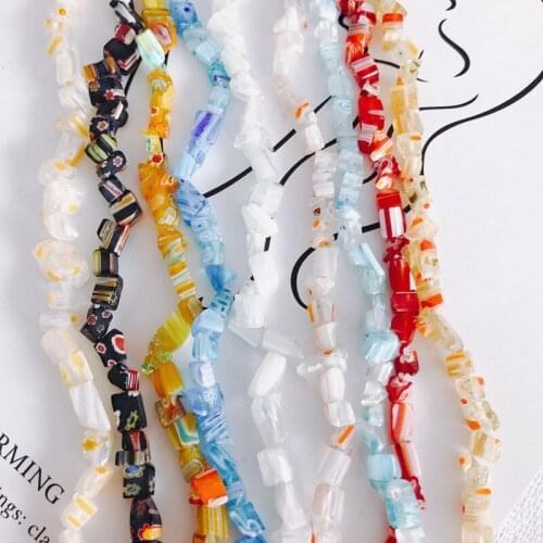 New Simple and Colorful Special-shaped Beaded Glass Thousand Flowers Gravel Necklace Bracelet Material Accessories 1PCS
