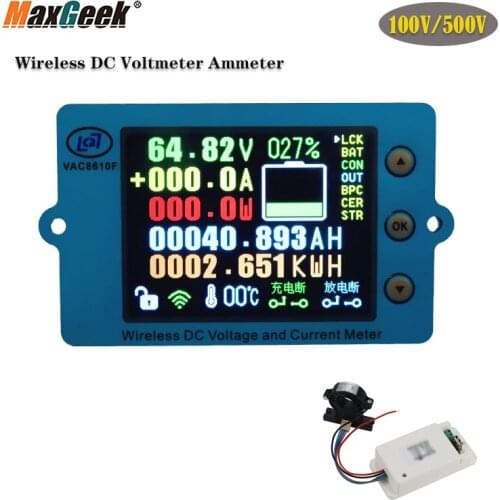 New 100V/500V 50A 100A 200A 300A Wireless DC Voltmeter Ammeter Capacity Coulometer Tester With 2.4" Color Screen