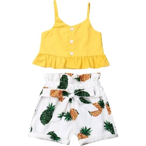 New 2Pcs Kid Baby Girl Tops T-Shirt Pineapple Shorts Outfit Summer Clothes