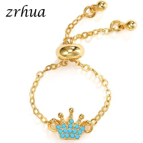 ZRHUA Original 24k Gold Colored Rings Crown Style Dazzling Solid Cubic Zirconia Ladies Girls Accessories for Women Newest Anel