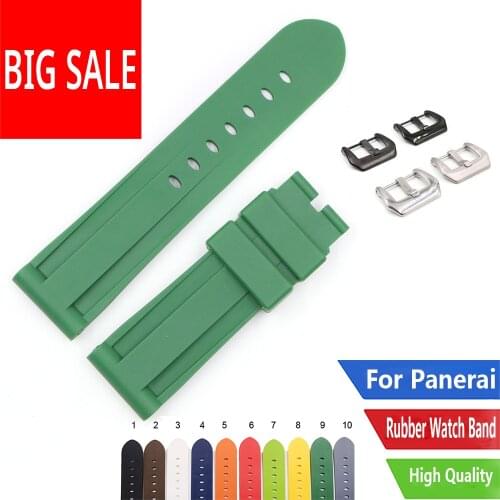 CARLYWET 22 24mm Watch Band For Panerai Luminor Pure Green Red Blue Waterproof Silicone Rubber Replacement Watchbands Strap