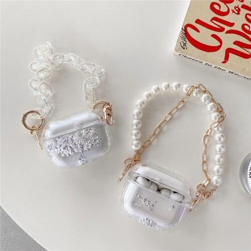 Luxury Glitter Diamond Liquid Dynamic headset case for Apple airpods pro 2 1 box pearl bracelet Wireless Earphone cases cover