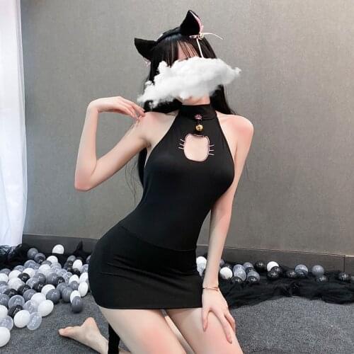 Sexy Erotic Cat Cosplay Lingerie Set Lesbian Devil Black Temptation Roleplay Costumes Bodysuit Hot Outfit Uniform For Women