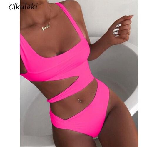 Sexy Hollow One Piece Swimsuit Women Solid Color Swimwear 2021 Summer New Irregular Beachwear Female Swim Monokini Bathing Suits