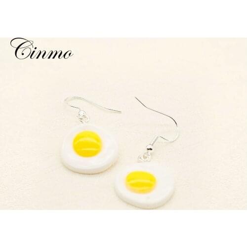 Cinmo 1 Pair Poached Egg Piercing Drop Earrings For Women Girls Creative Cute Handmade Dangle Earrings Fashion Student Jewelry