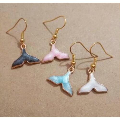 10pair New Enamel Ancient gold Mermaid tail earring, Mixed mermaid whale tail earring,shimmery tail jewelry earrings