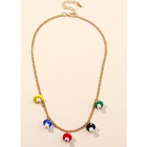Cute Handmade Colorful Beads Chain Mushroom Charm Pendant Necklace for Women Girls Chokers Accessories New Year Jewelry Gifts