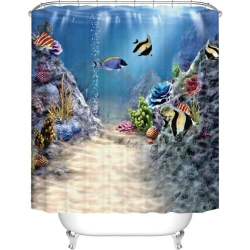 Tropical Fishes Ocean Underwater Cartoon Marine Life Landscape Underwater World with Different Inhabitants Shower Curtain