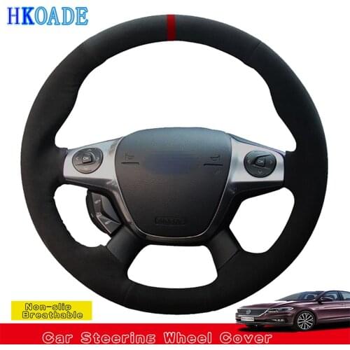 DIY Hand-made Black Stylish Suede Car Steering Wheel Covers Wrap For Ford Focus 3 2012-2014 C-MAX 2011 KUGA Escape 2013-2016