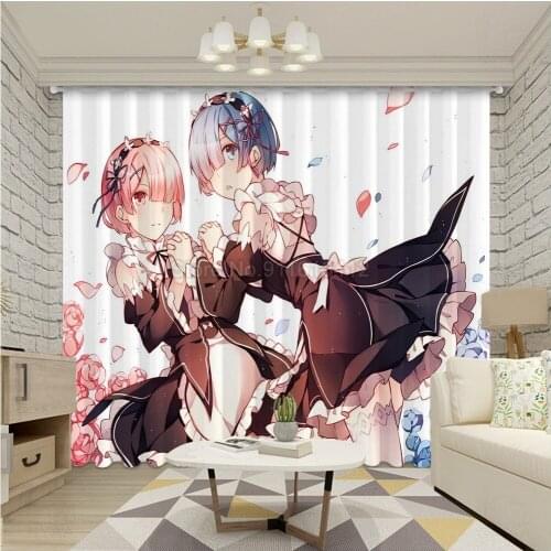 Curtains Anime Re:Zero Emilia Rem Ram Japan Cartoon Fabric Children Window Drapes 160x160cm Shading Blankout Curtain