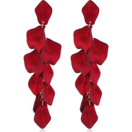 Fashion Jewelry Accessories Womens Earrings 4 Colors Alloy Petal Leaves Long Hanging Earrings for Women 2021