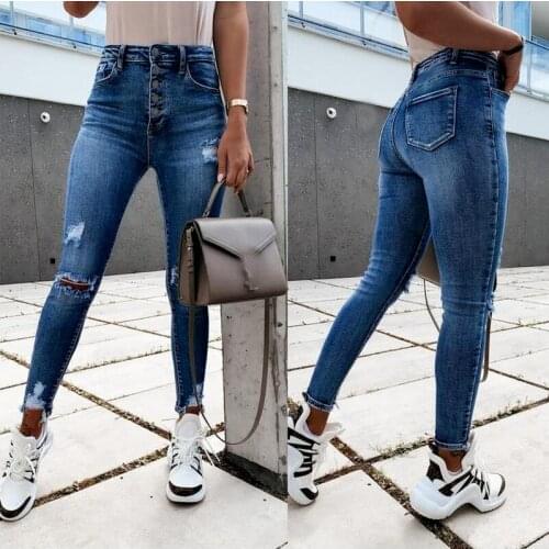 2021 European and American Style Ladies Casual Fashion Jeans High Waist Comfortable Stretch Wash Women Denim Feet Trousers WS29