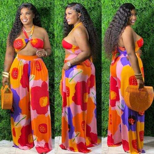 2021 Summer Fashion Style Women Printing Two Pieces Sets Top and Long Pant Women Suit