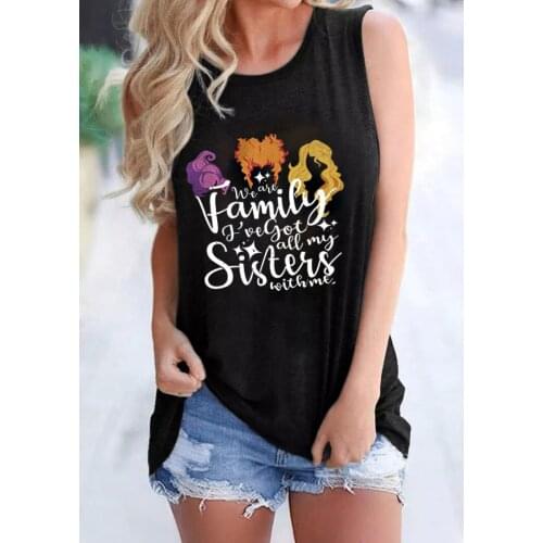 We're family I've got all my Sisters with me Tank top Funny Halloween Sleevele Tee Women casual 90s aesthetic vintage top