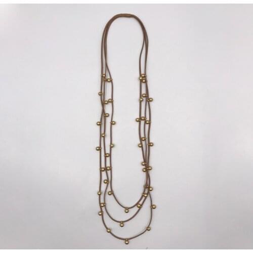 Kara&Kale Boho Fashion Jewelry Gothic Brown Suede Cord Gold Plastic Beads Long Necklace Vintage Collares Necklace Women XL001