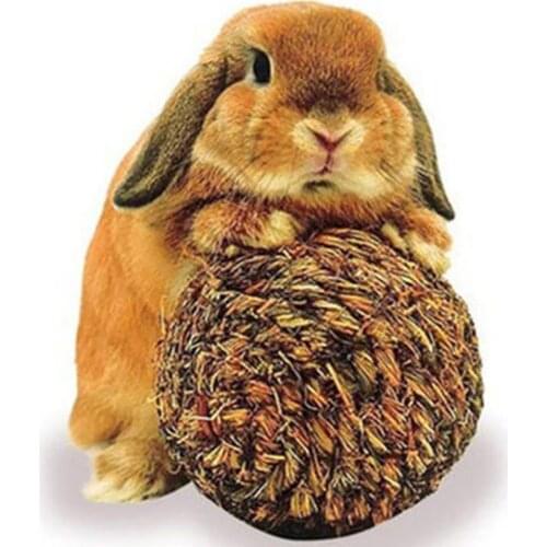 Pet Chew Playing Toy Natural Grass Ball With Bell for Rabbit Hamster Dog