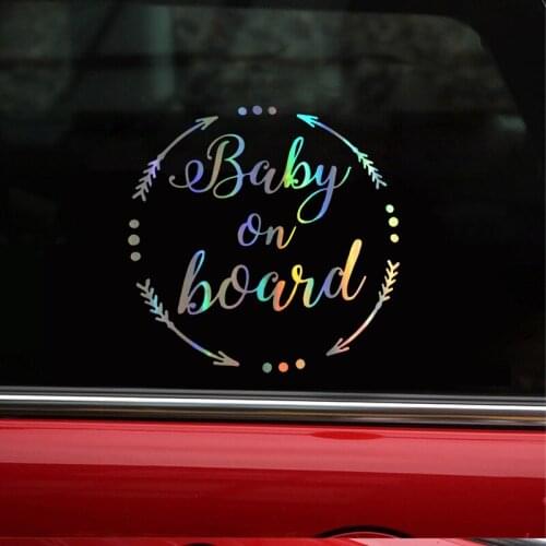 15.8*15.6cm Car Sticker 3D BABY ON BOARD Funny Decal Reflective Laser Vinyl Car Sticker Styling Black Silve